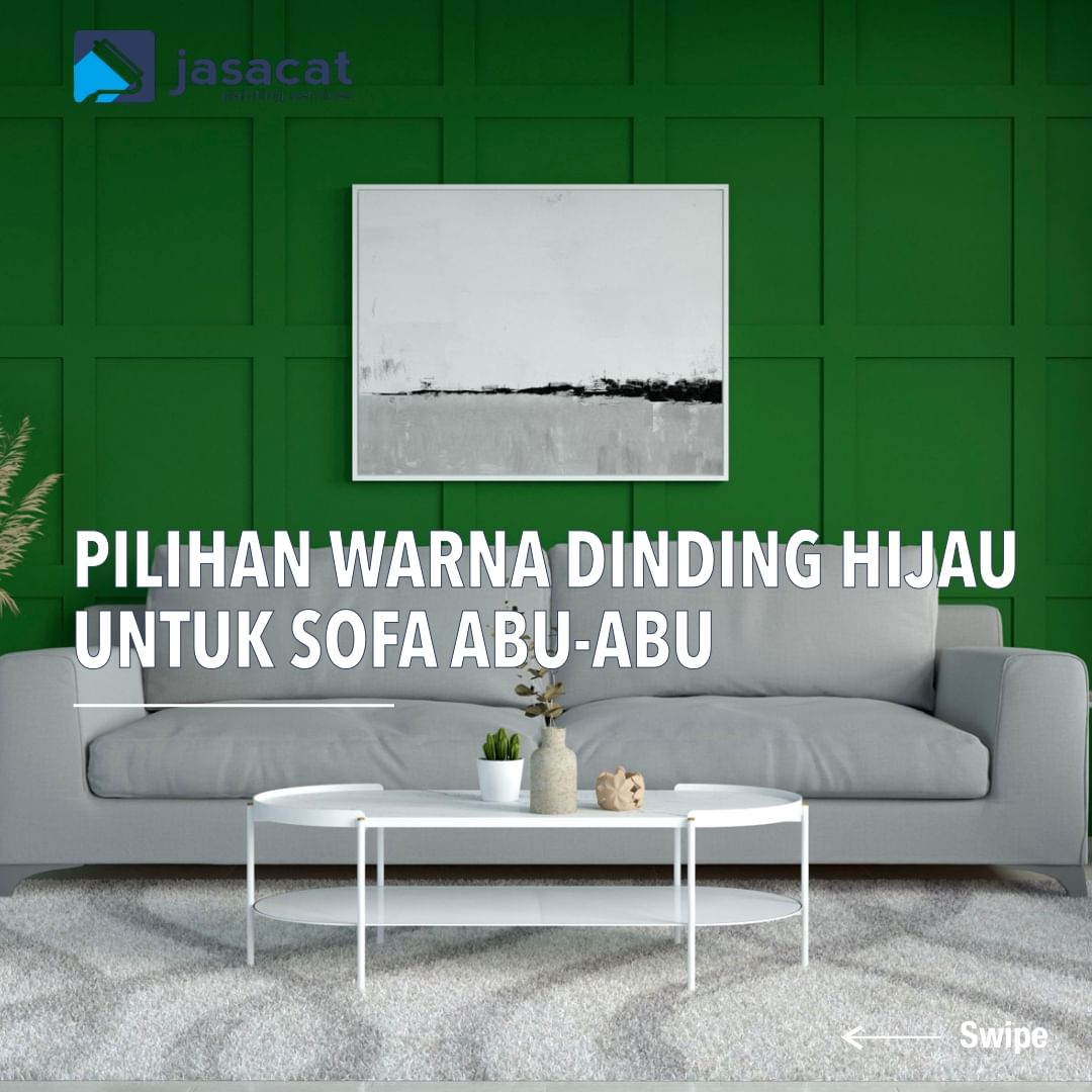 dinding hijau untuk sofa abu-abu