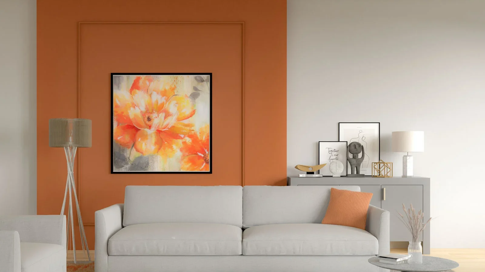 Kombinasi Warna Furniture dengan Dinding Warna Oranye